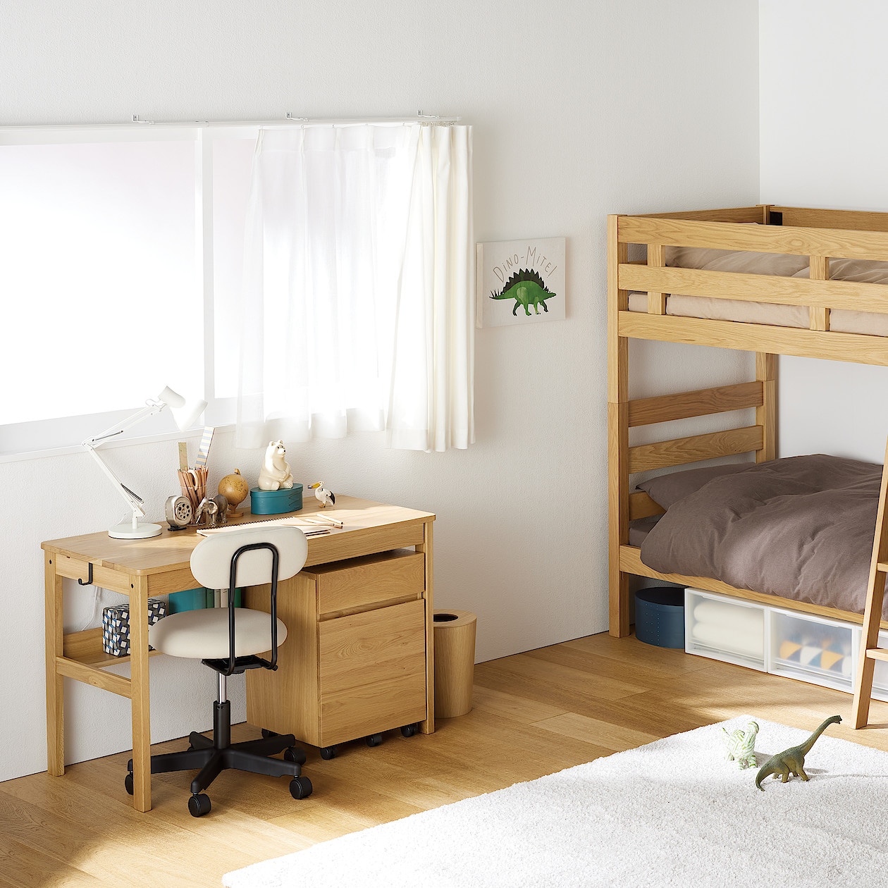 海外 無印良品 MUJI 無垢材デスクキャビネット 引出2段 オーク材 