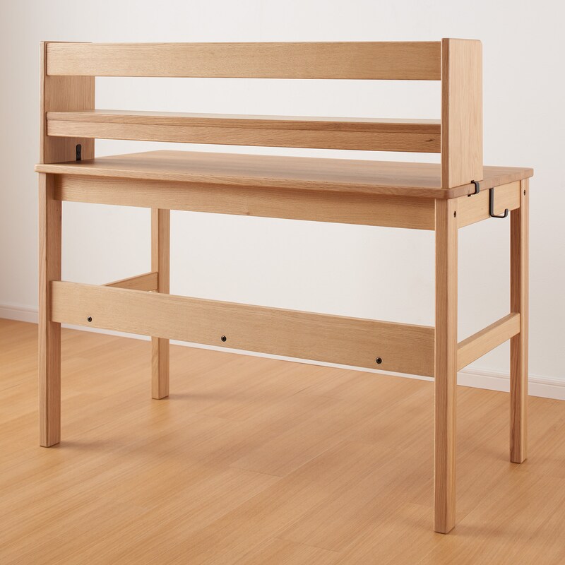 美品】オーク無垢材デスク（引出・足元棚付）幅110×奥行55×高さ 