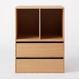 木製収納ケース・引出式・２段・ワイド・オーク材