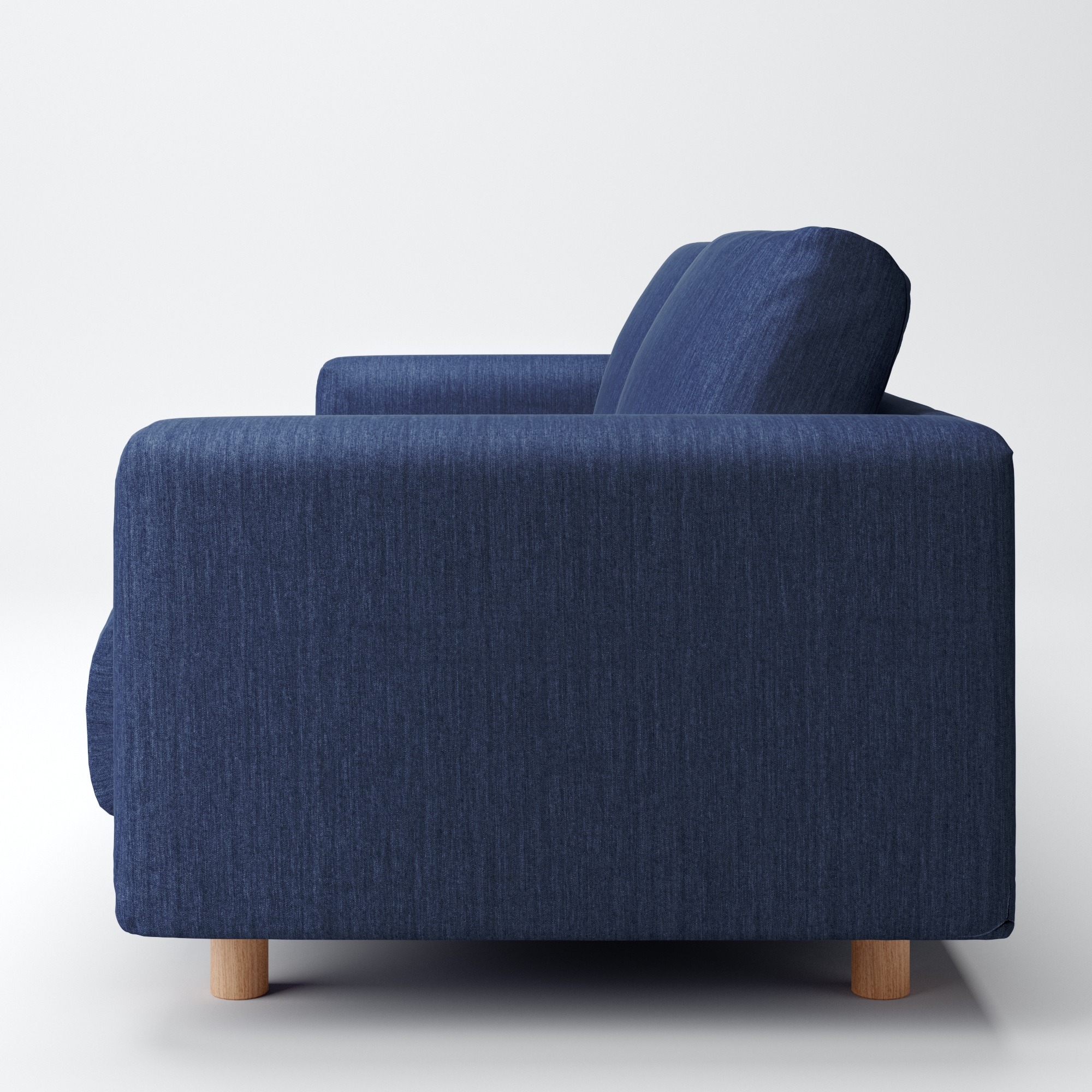 綿デニムソファ本体・３シーター・フェザー・ポケットコイル用カバー／ブルー