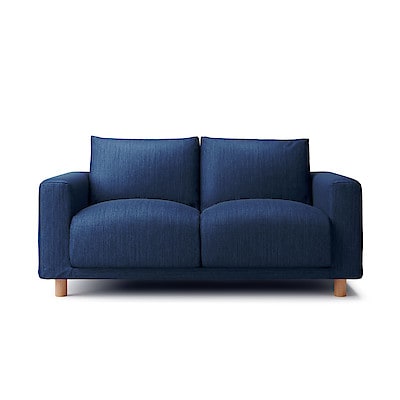 【カバー】綿デニムソファ本体・２シーター・フェザー・ポケットコイル用カバー／ブルー