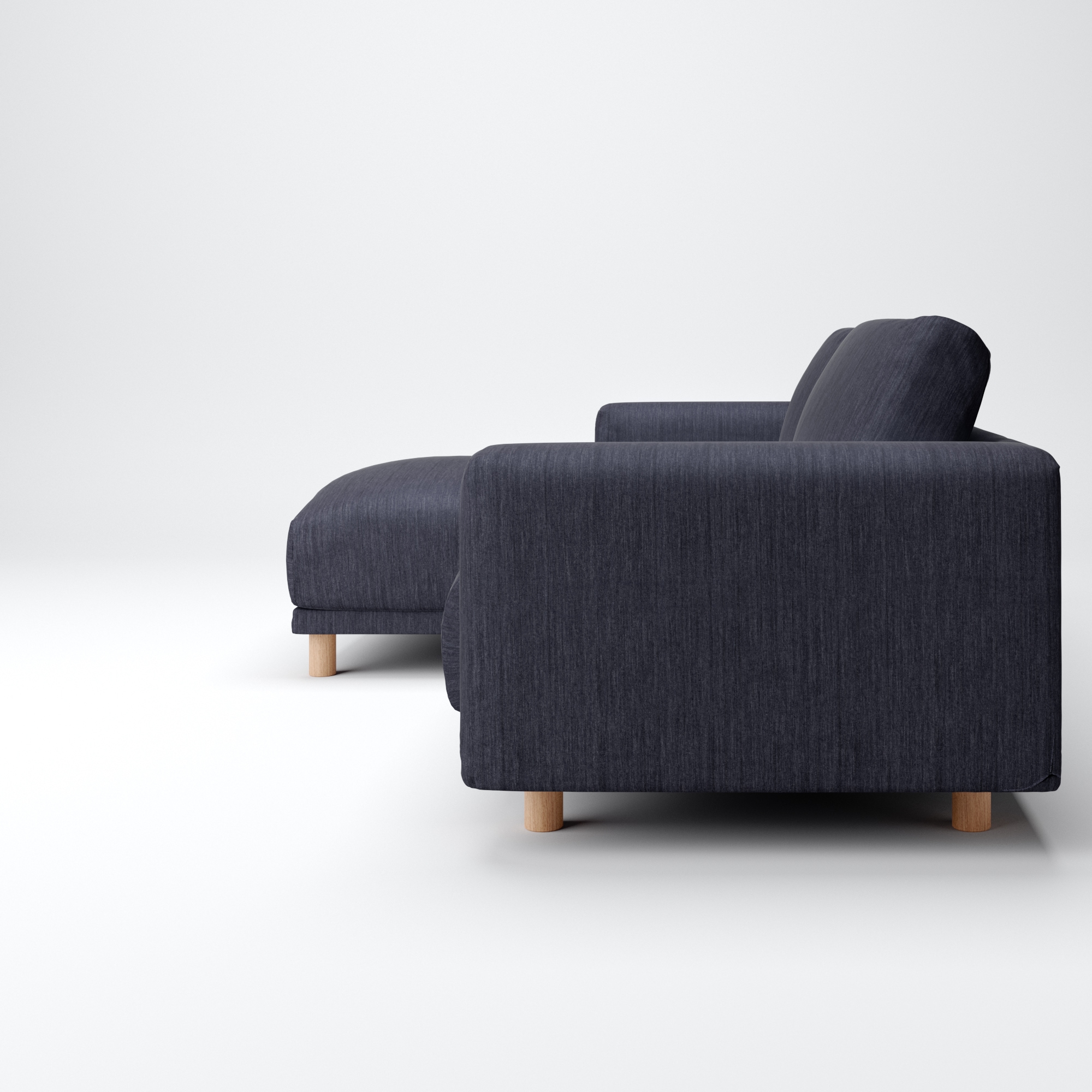 綿デニムソファ本体３シーターフェザーポケットコイルカウチタイプ右用カバーネイビー