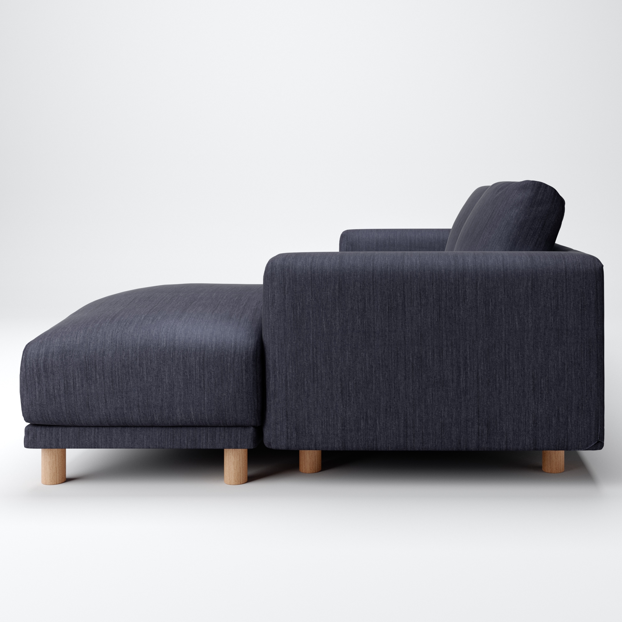 綿デニムソファ本体３シーターフェザーポケットコイルカウチタイプ左用カバーネイビー