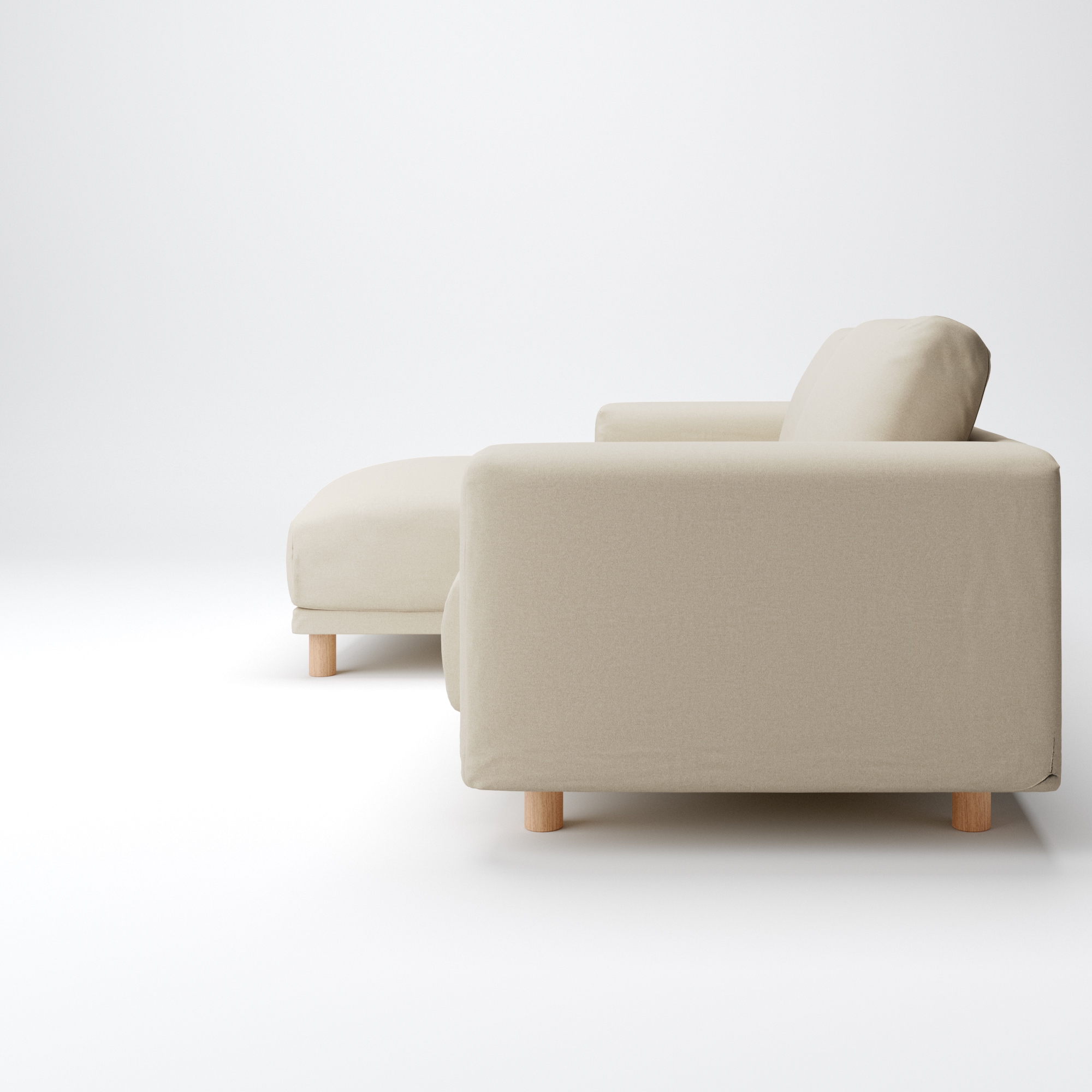 綿シェニールソファ本体3Sフェザーポケットコイルカウチタイプ右