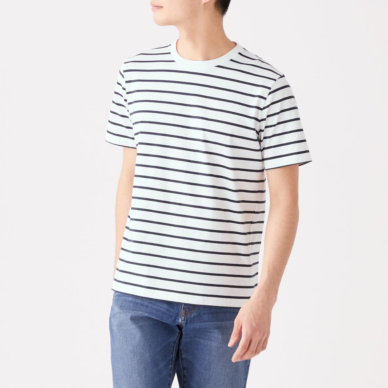 インド綿 天竺編みボーダー半袖ｔシャツ 紳士ｍ 白 ダークネイビー 通販 無印良品