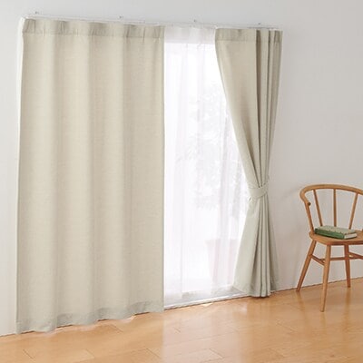 ポリエステルシェニールヘリンボーン（防炎）ノンプリーツカーテン／アイボリー