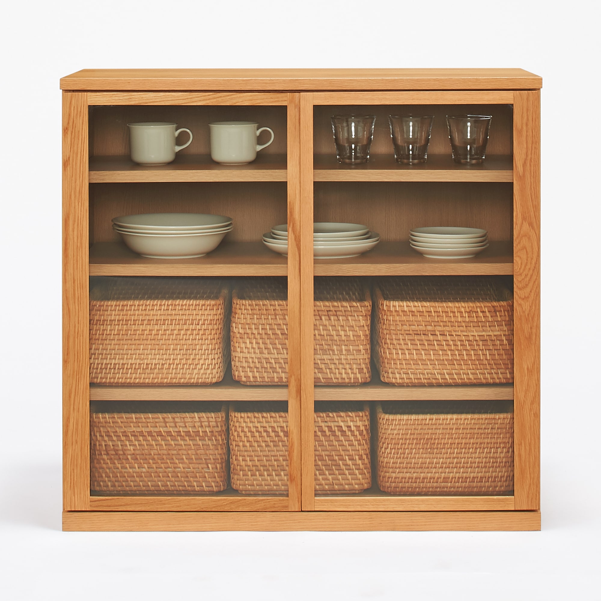 木製キャビネット・ガラス扉・オーク材