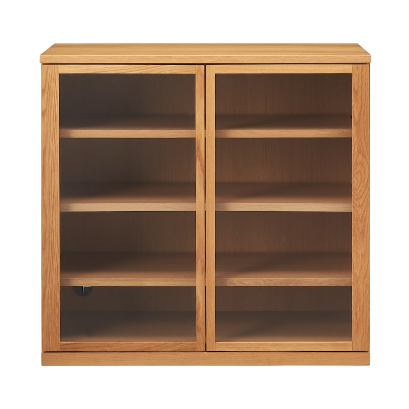 MUJI/無印良品 オーク材 キャビネット ガラス扉 スライド扉 幅80 