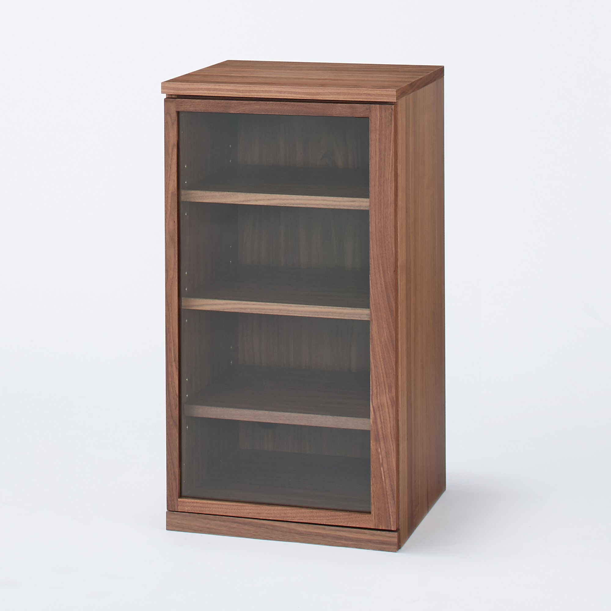 木製キャビネット・ガラス扉・スリム・ウォールナット材