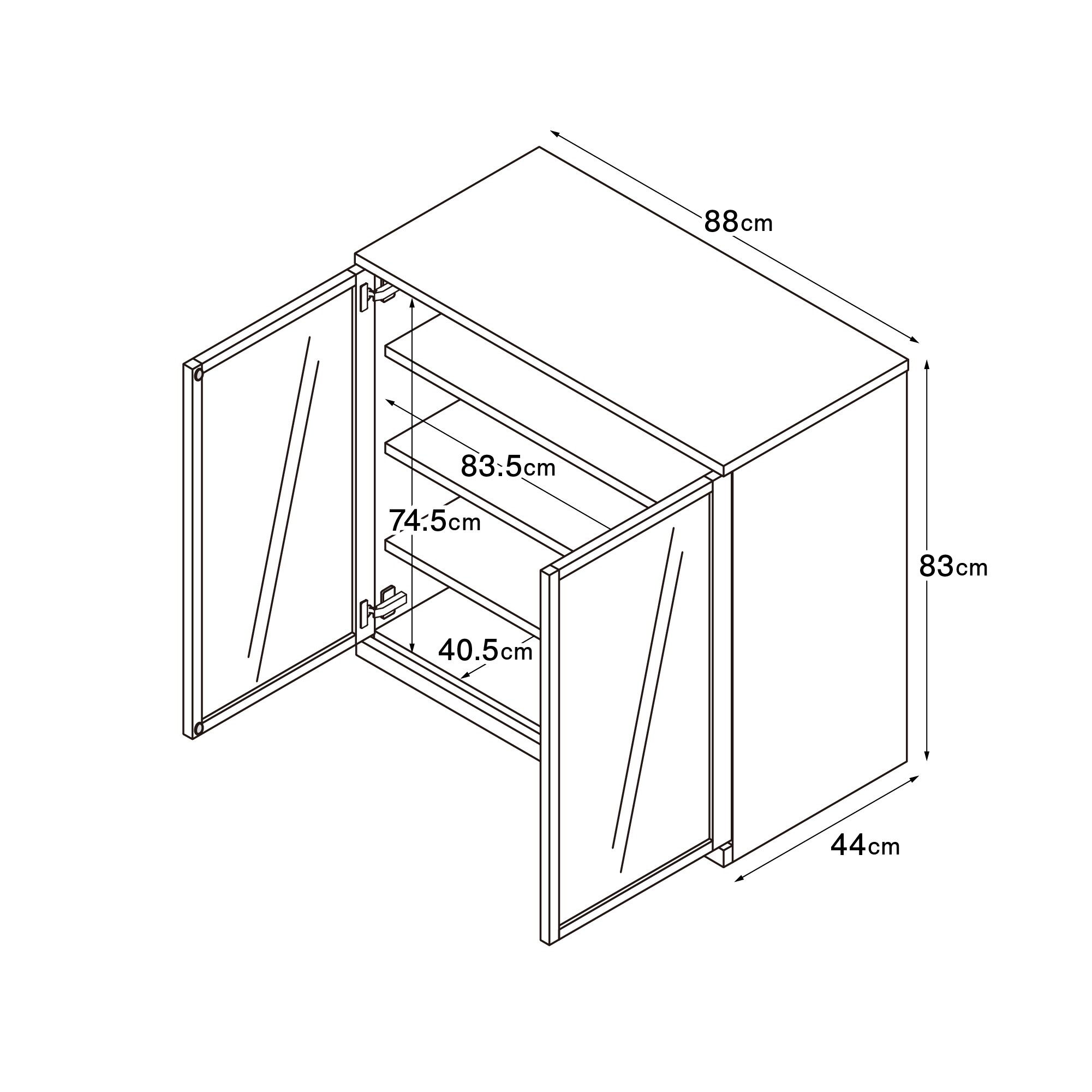 木製キャビネット・ガラス扉・ウォールナット材