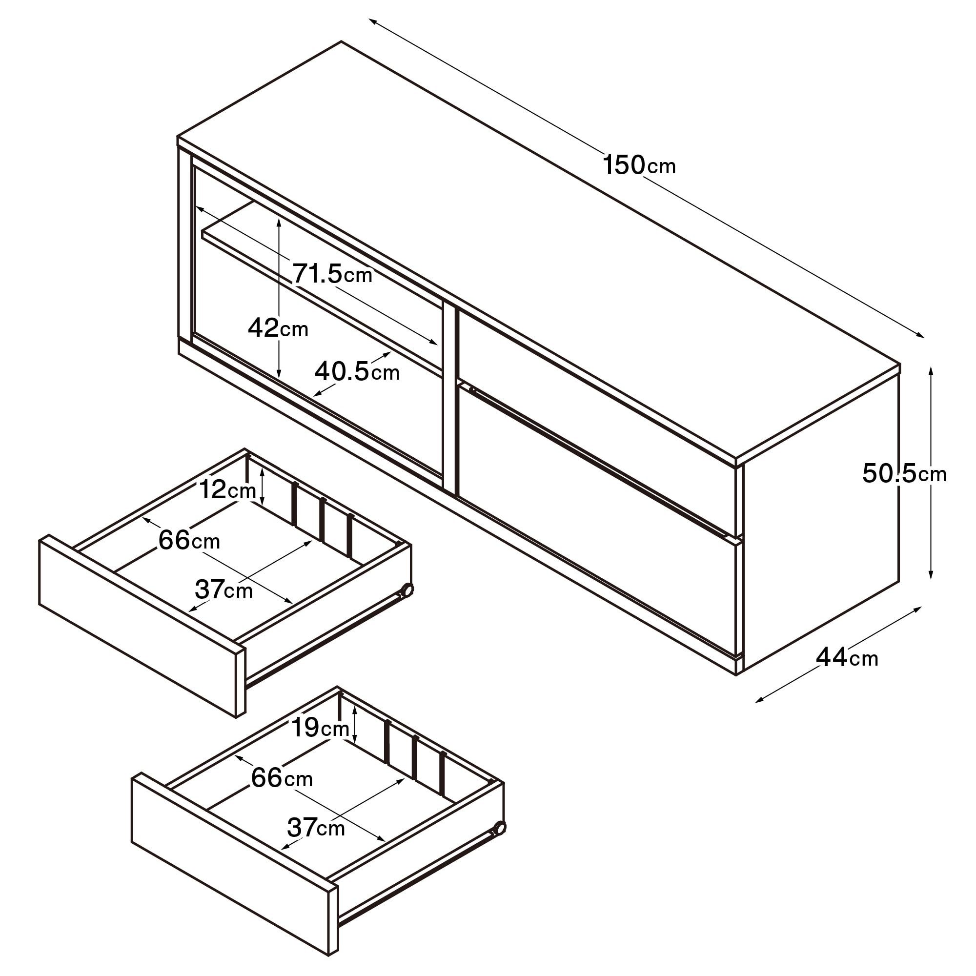 木製ＡＶラック・幅１５０ｃｍ・オーク材