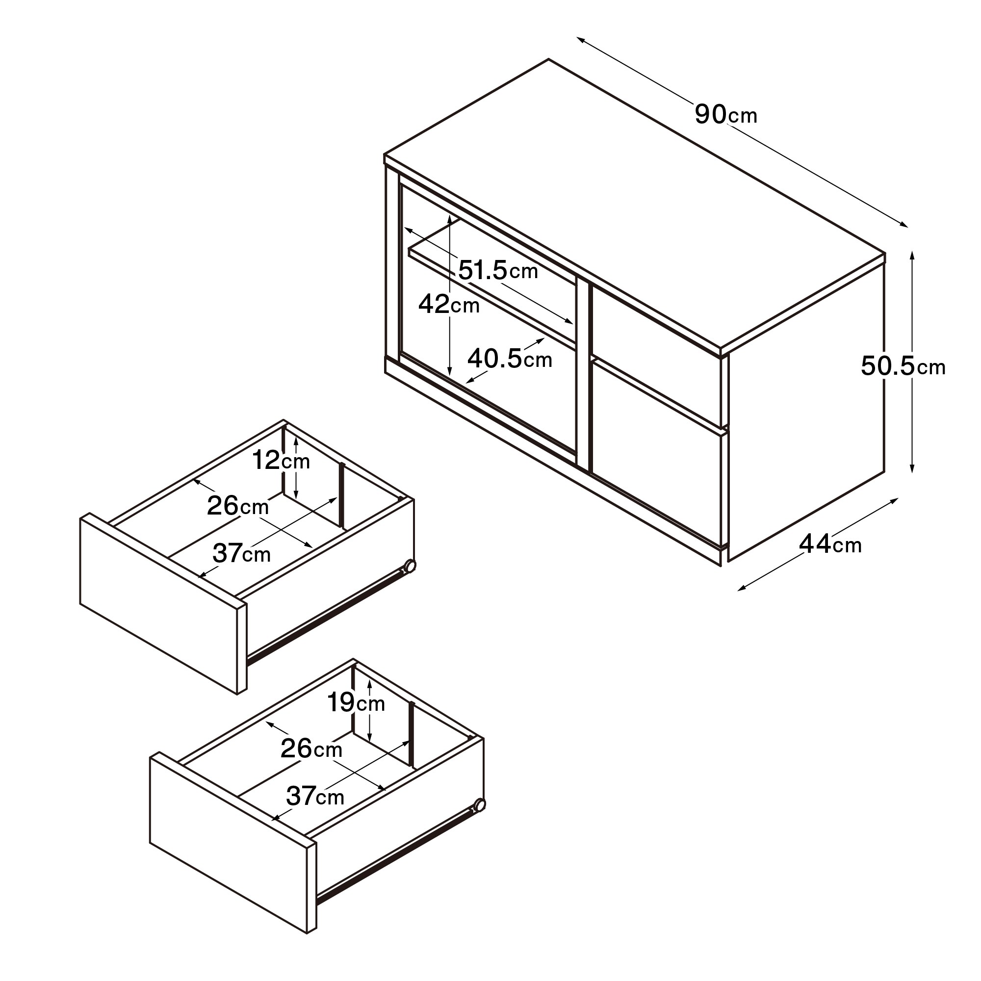 木製ＡＶラック・幅９０ｃｍ・ウォールナット材