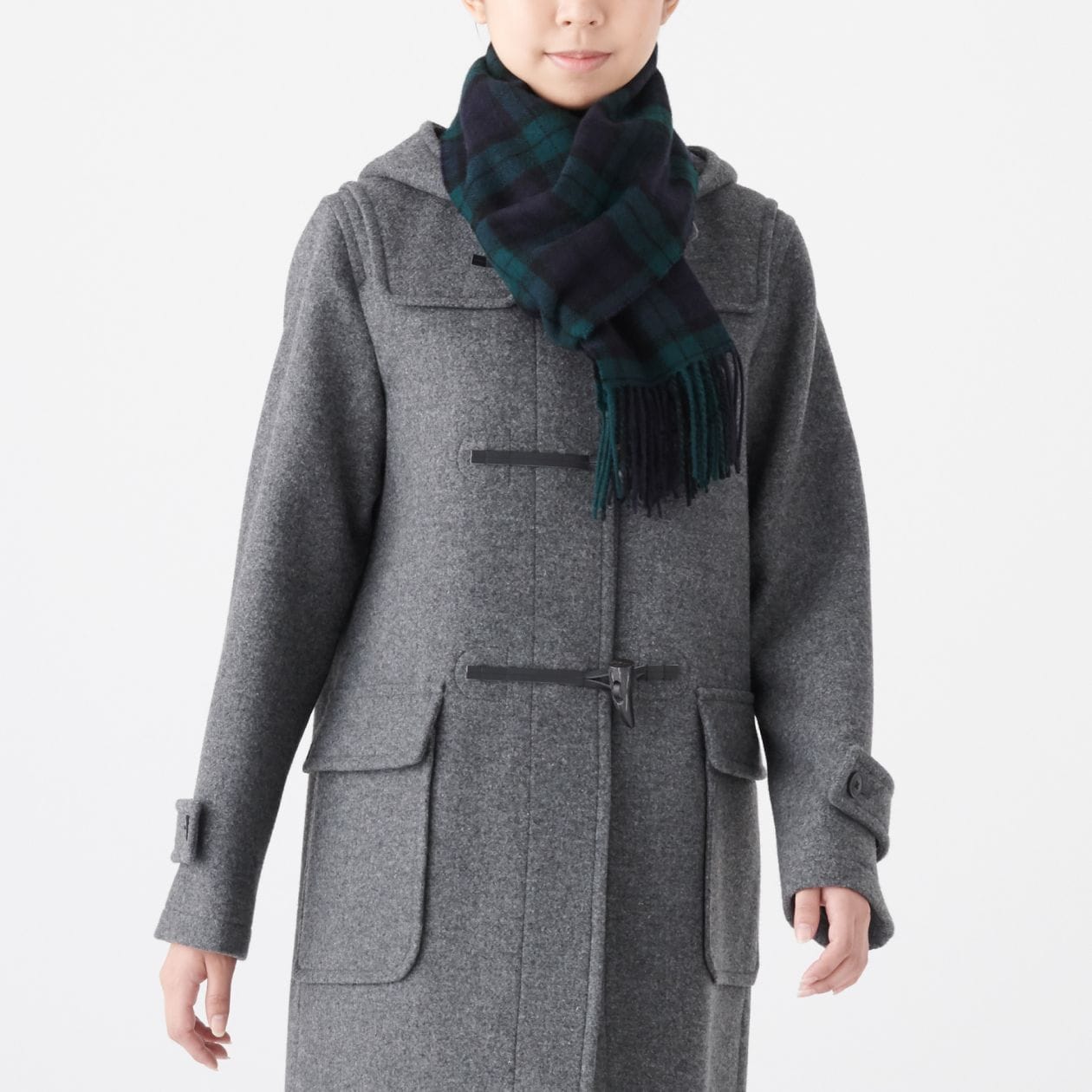 ウール織りマフラー 柄 ３０ １８０ｃｍダークネイビー チェック 通販 無印良品