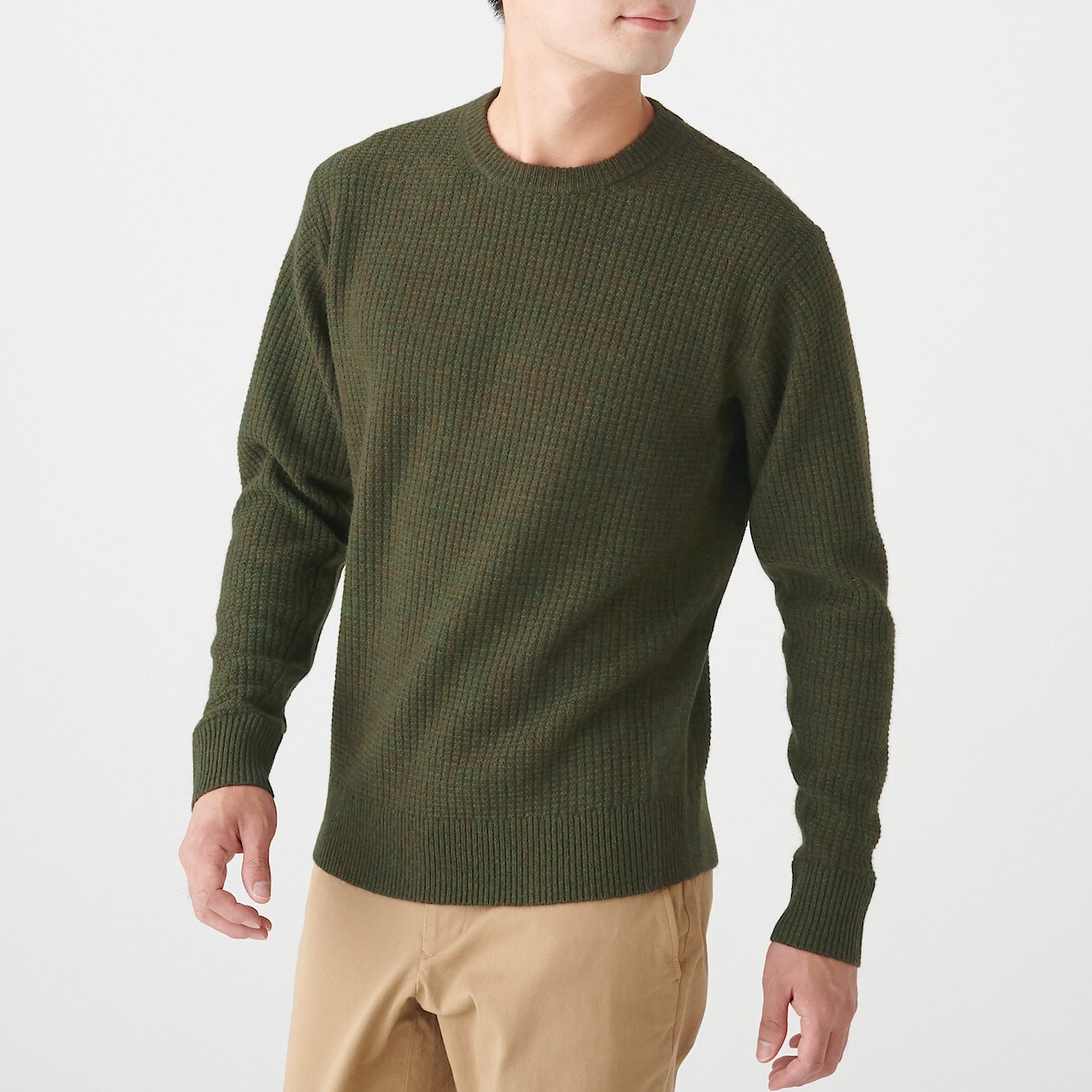 ヤク入りウールワッフル編みセーター 紳士ｓ カーキグリーン 通販 無印良品