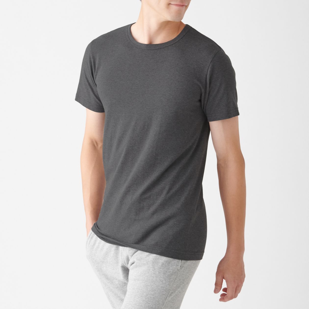 綿であったかクルーネック半袖ｔシャツ 紳士ｍ チャコールグレー あったかインナー 紳士 メンズ 通販 無印良品