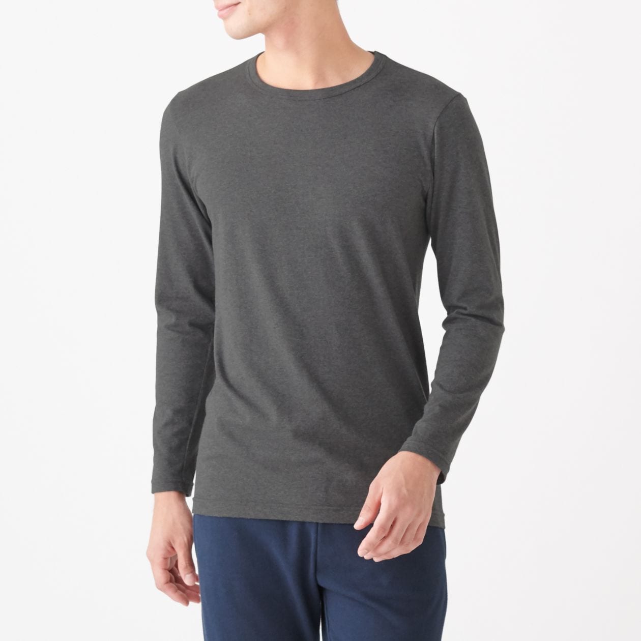 綿であったかクルーネック長袖ｔシャツ 紳士ｍ チャコールグレー アウトレット 紳士 インナー ホームウェア 通販 無印良品
