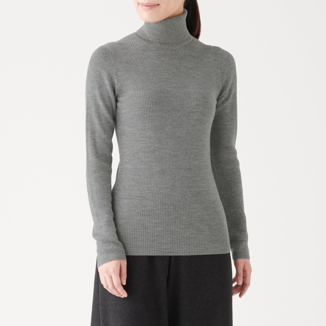首のチクチクをおさえた 洗えるリブ編みタートルネックセーター 婦人ｍ グレー セーター ニット 婦人 レディース 通販 無印良品