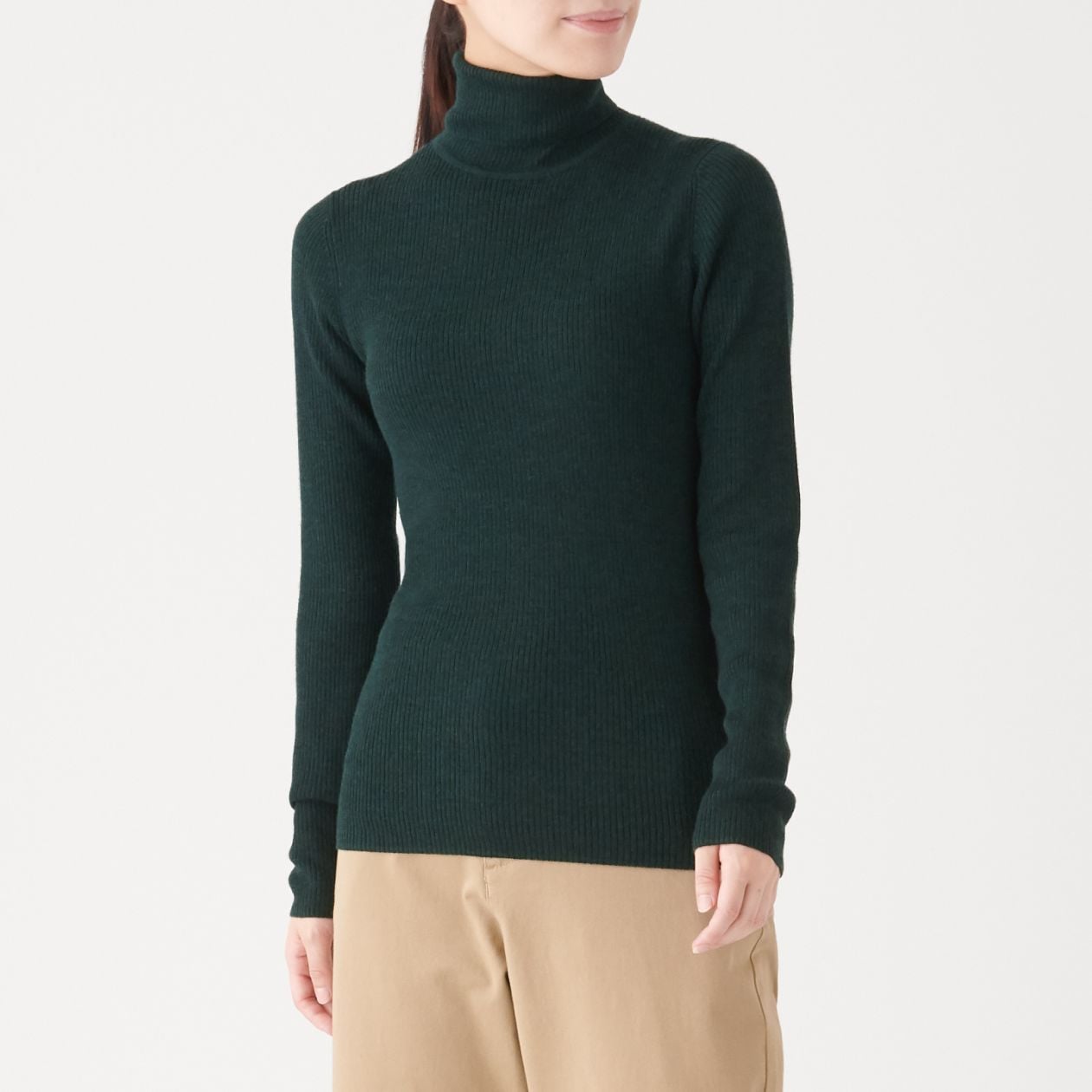 首のチクチクをおさえた 洗えるリブ編みタートルネックセーター 婦人ｘｓ グリーン 通販 無印良品