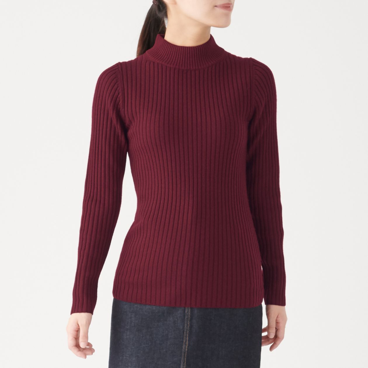 首のチクチクをおさえた 洗えるワイドリブ編みハイネックセーター 婦人ｓ ワインレッド セーター ニット 婦人 レディース 通販 無印良品