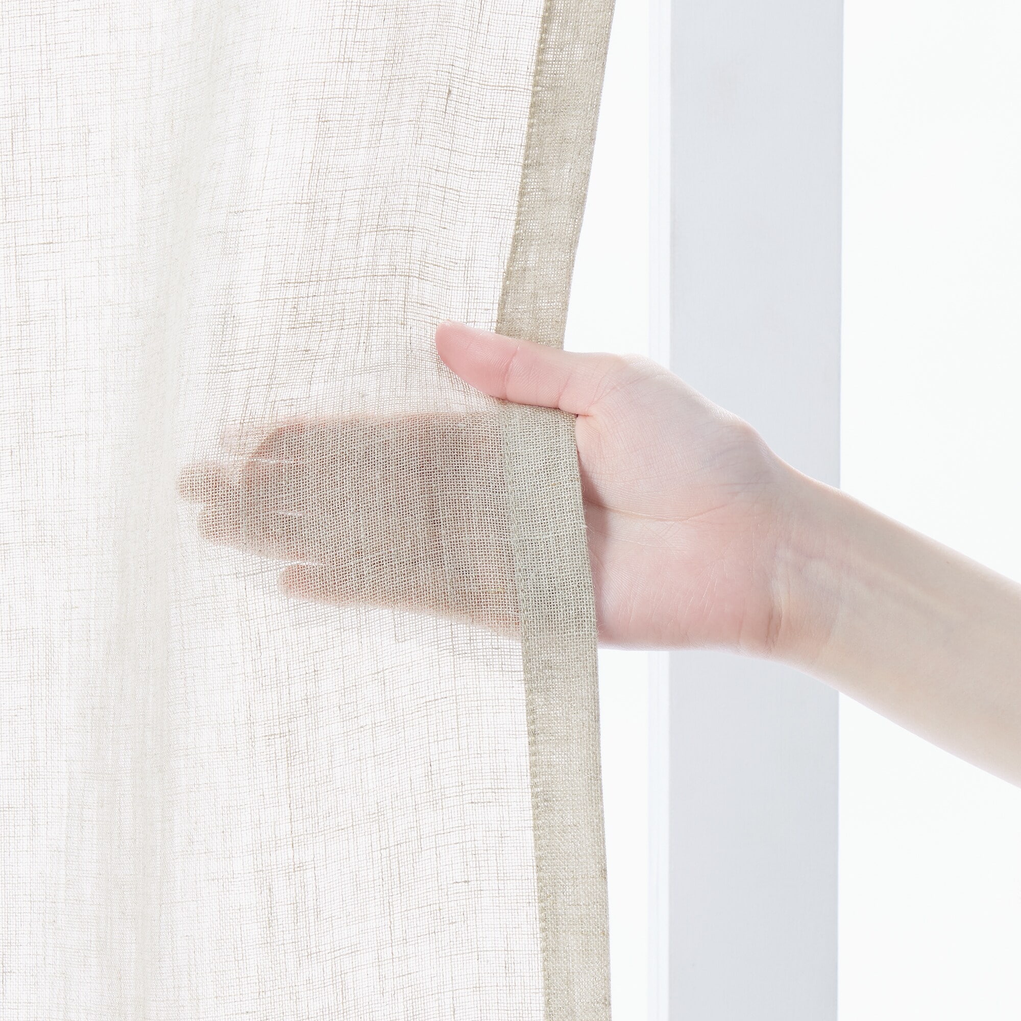 麻ボイルノンプリーツカーテン／生成