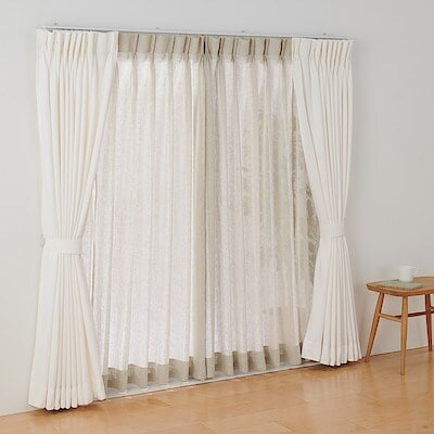 麻ボイルプリーツカーテン２倍ヒダ／生成