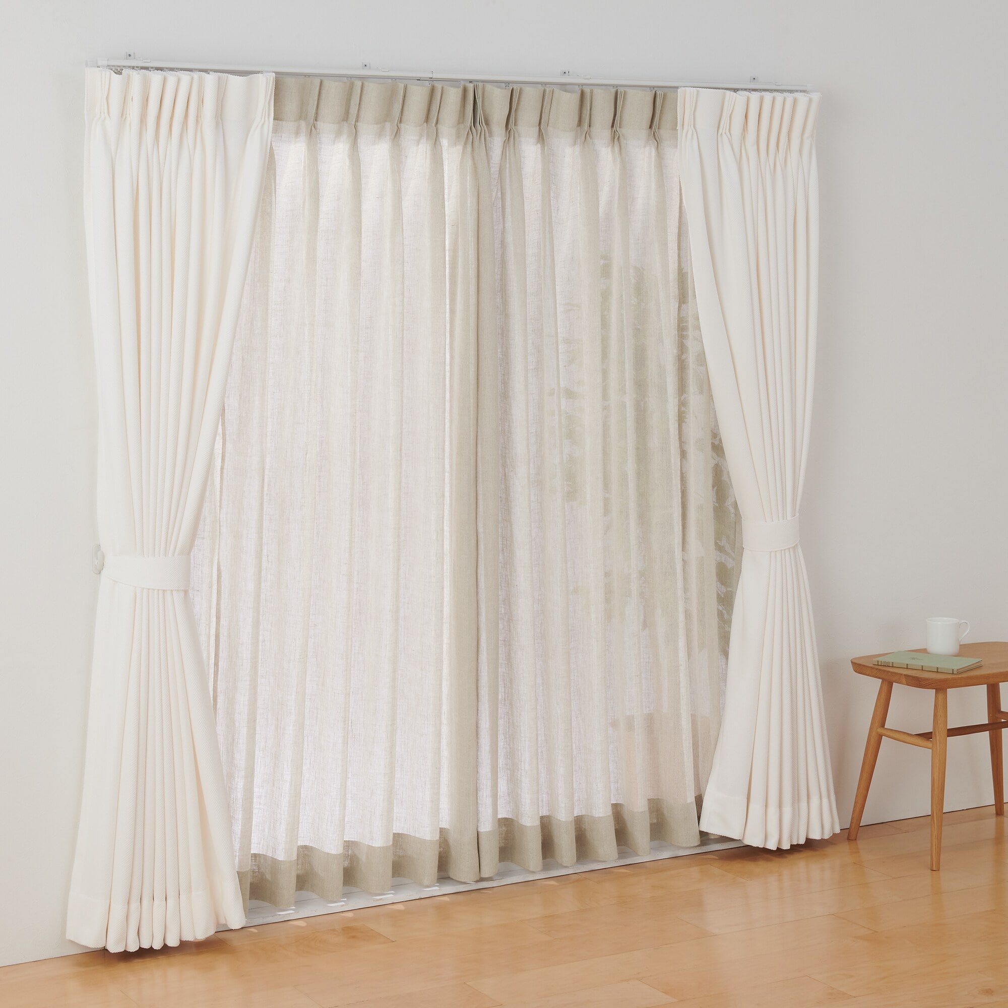 麻ボイルプリーツカーテン2倍ヒダ／生成 | 無印良品