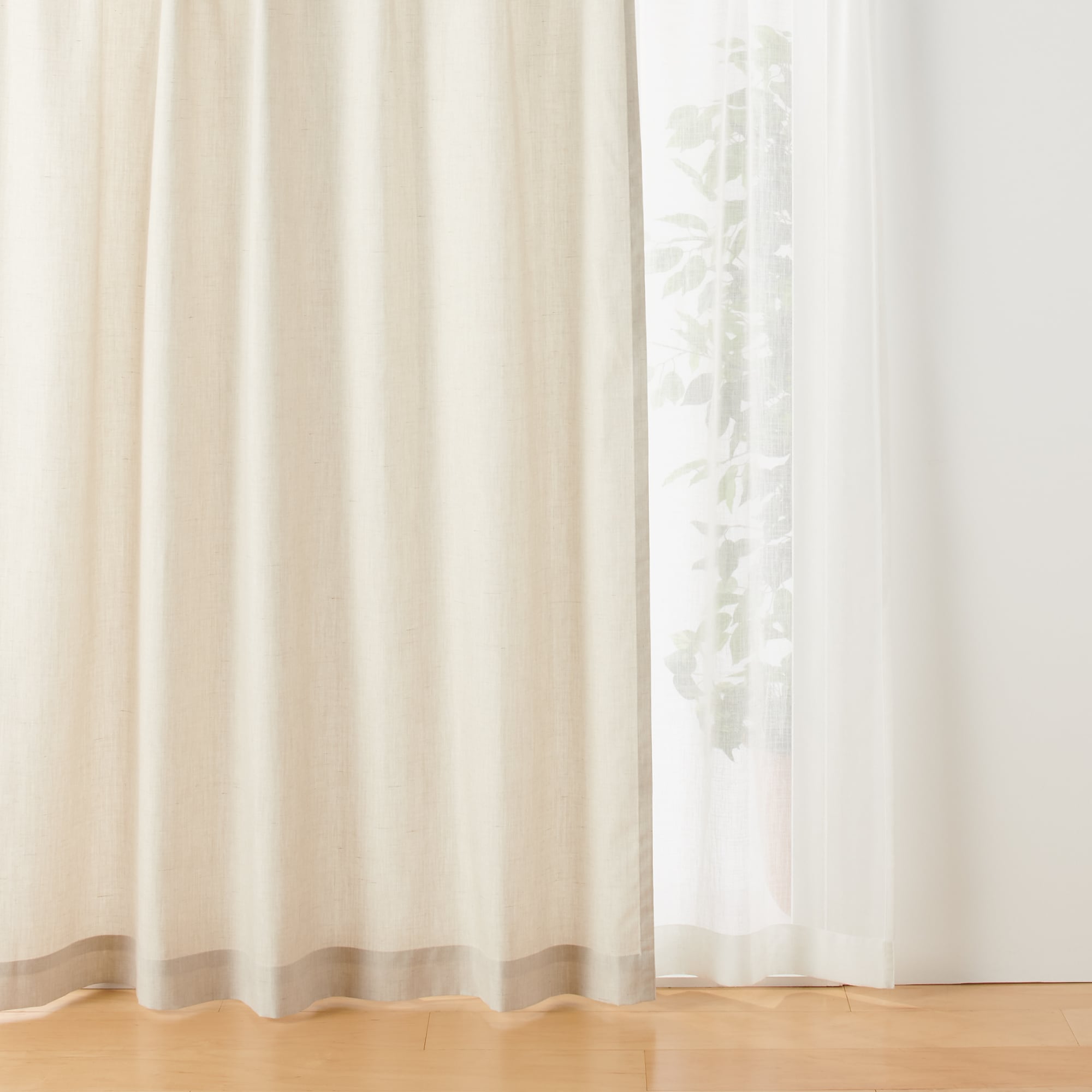 ポリエステル杢調平織プリーツカーテン／アイボリー