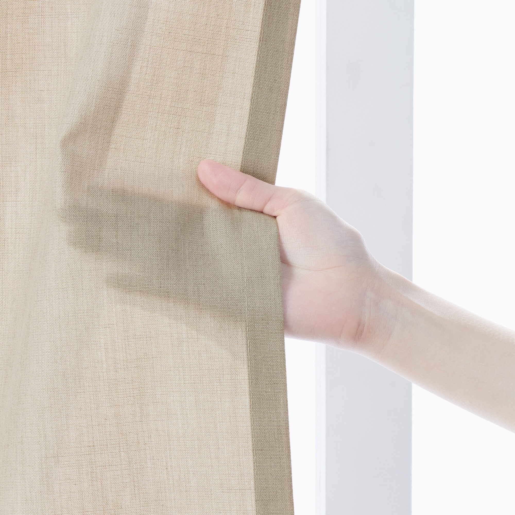 ポリエステル杢調平織プリーツカーテン／ベージュ