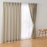 ポリエステル杢調平織プリーツカーテン／ベージュ