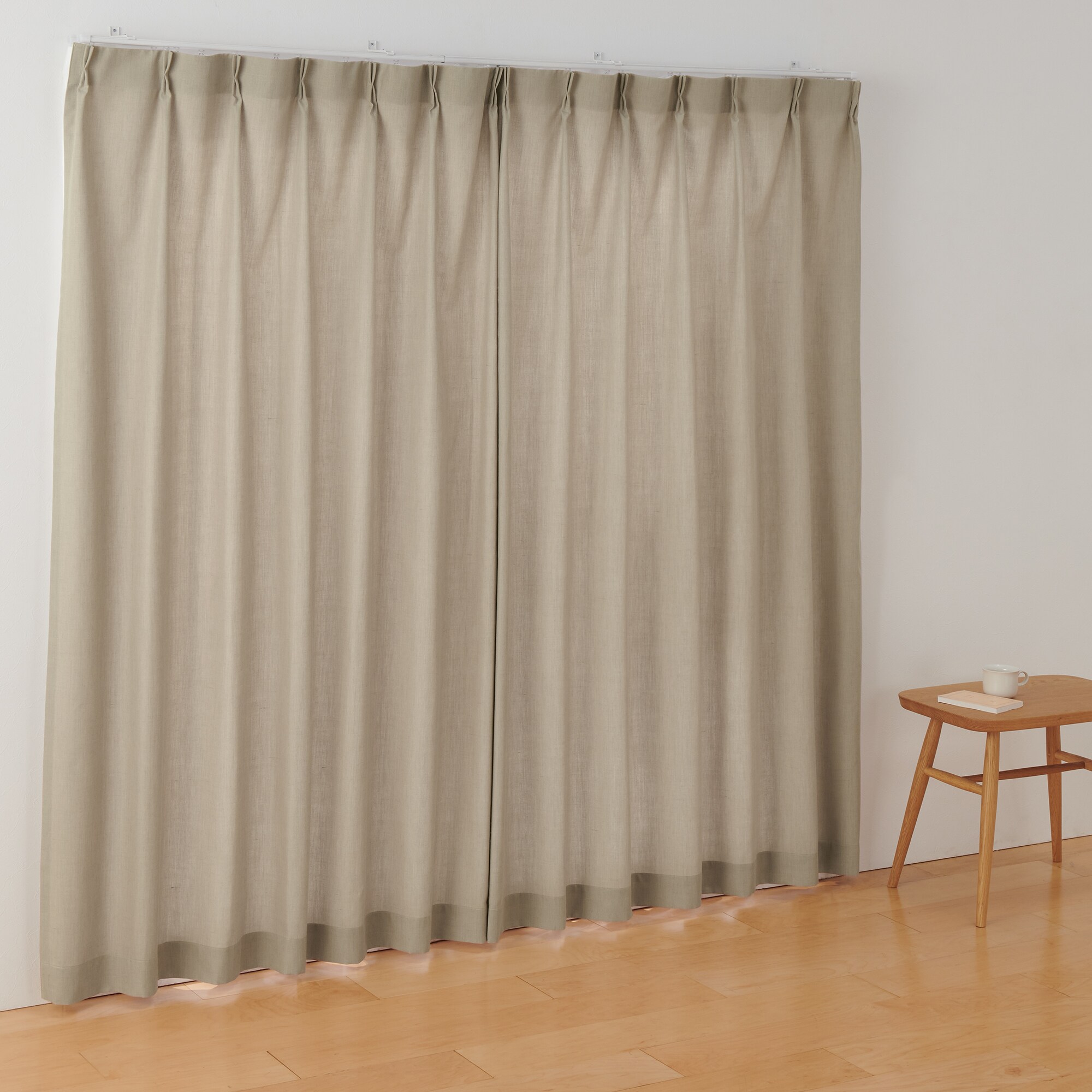 ポリエステル杢調平織プリーツカーテン／ベージュ | 無印良品