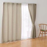ポリエステル杢調平織ノンプリーツカーテン／ベージュ