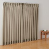 ポリエステル杢調平織プリーツカーテン２倍ヒダ／ベージュ