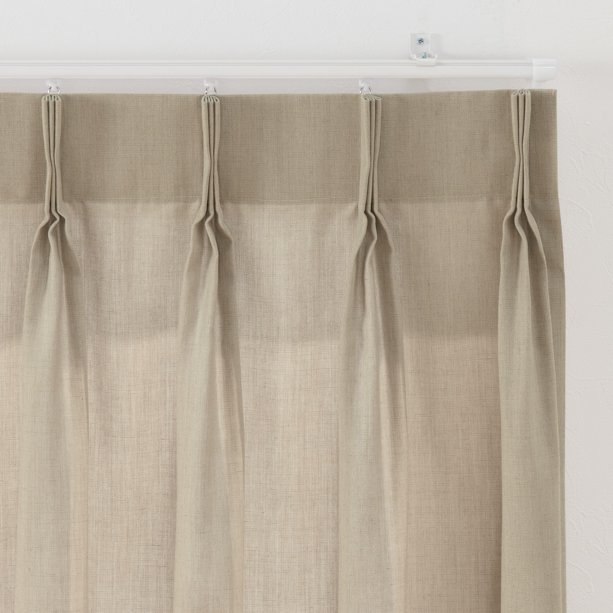 ポリエステル杢調平織プリーツカーテン２倍ヒダ／ベージュ
