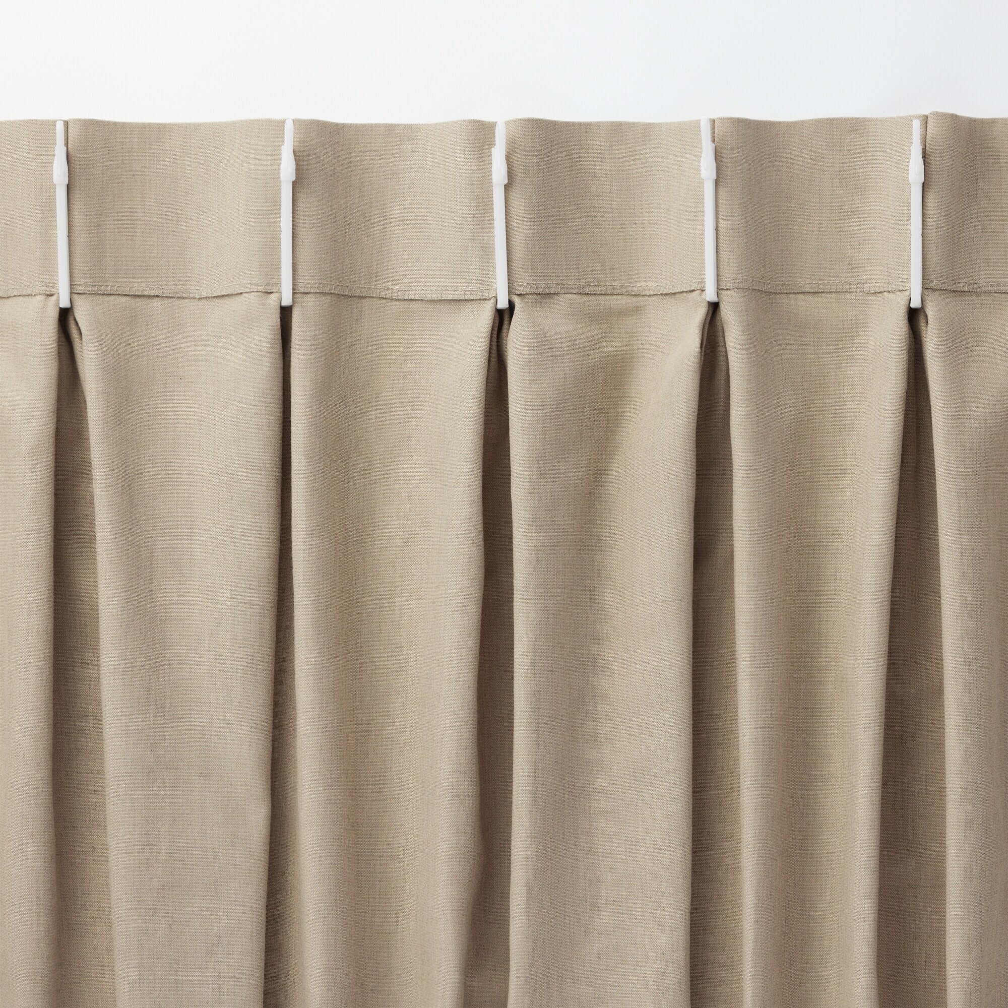 ポリエステル杢調平織プリーツカーテン２倍ヒダ／ベージュ