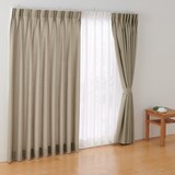 ポリエステル杢調平織プリーツカーテン２倍ヒダ／ベージュ