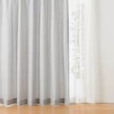 ポリエステル杢調平織プリーツカーテン／ブルーグレー