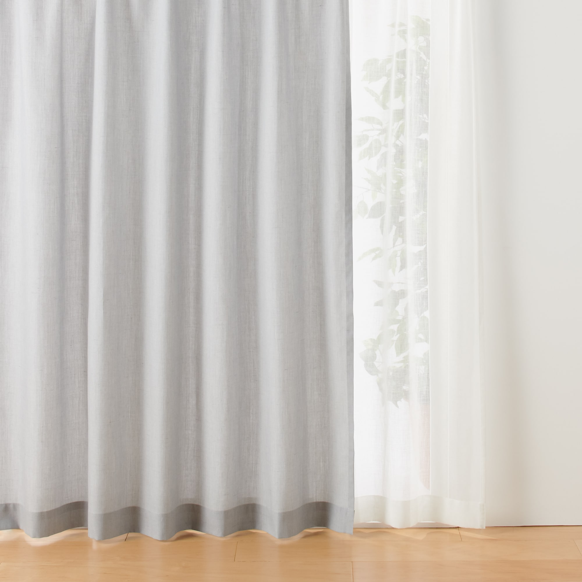 ポリエステル杢調平織プリーツカーテン２倍ヒダ／ブルーグレー