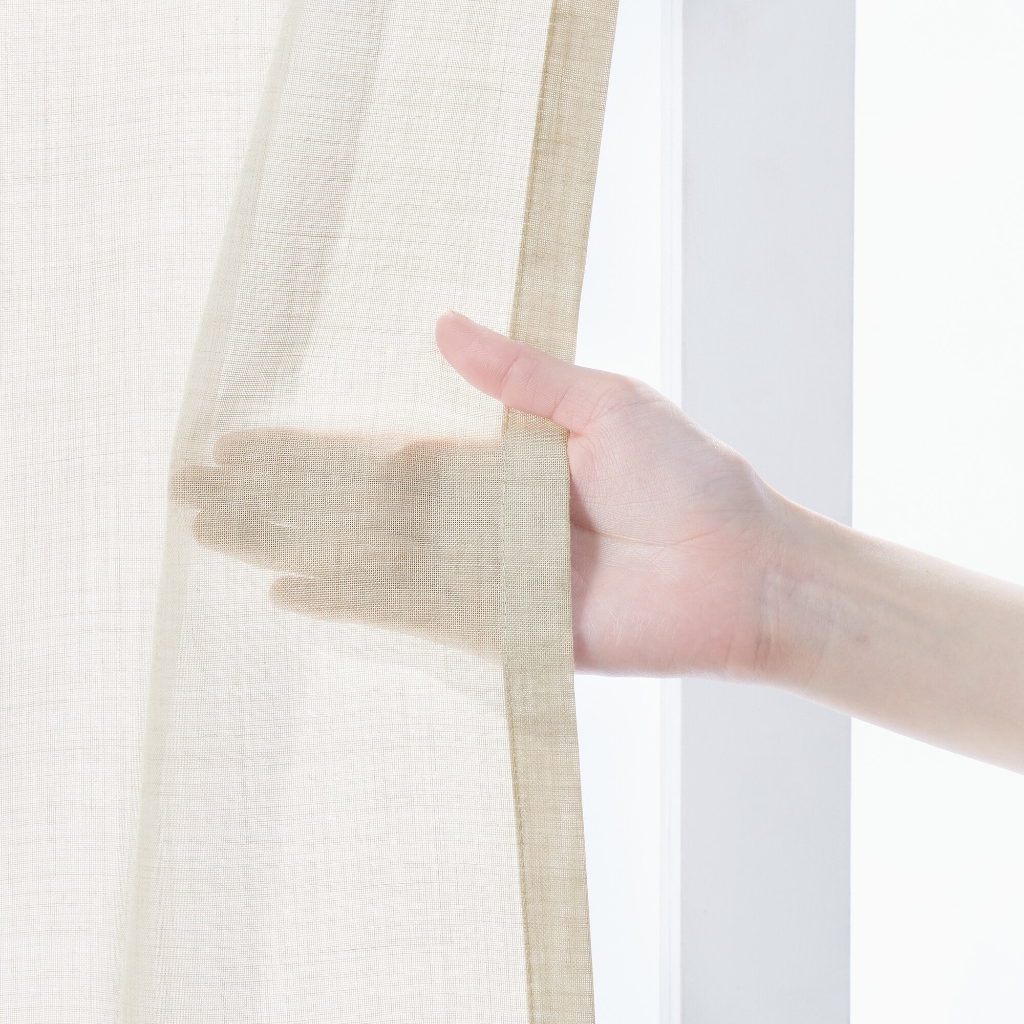 ポリエステル杢調ボイルプリーツカーテン／ベージュ