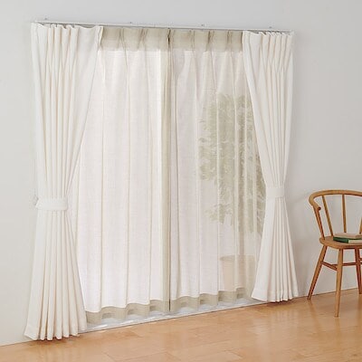 ポリエステル杢調ボイルプリーツカーテン／ベージュ