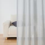 ポリエステル杢調ボイルプリーツカーテン／ブルーグレー