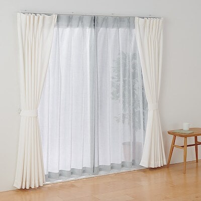 ポリエステル杢調ボイルプリーツカーテン／ブルーグレー