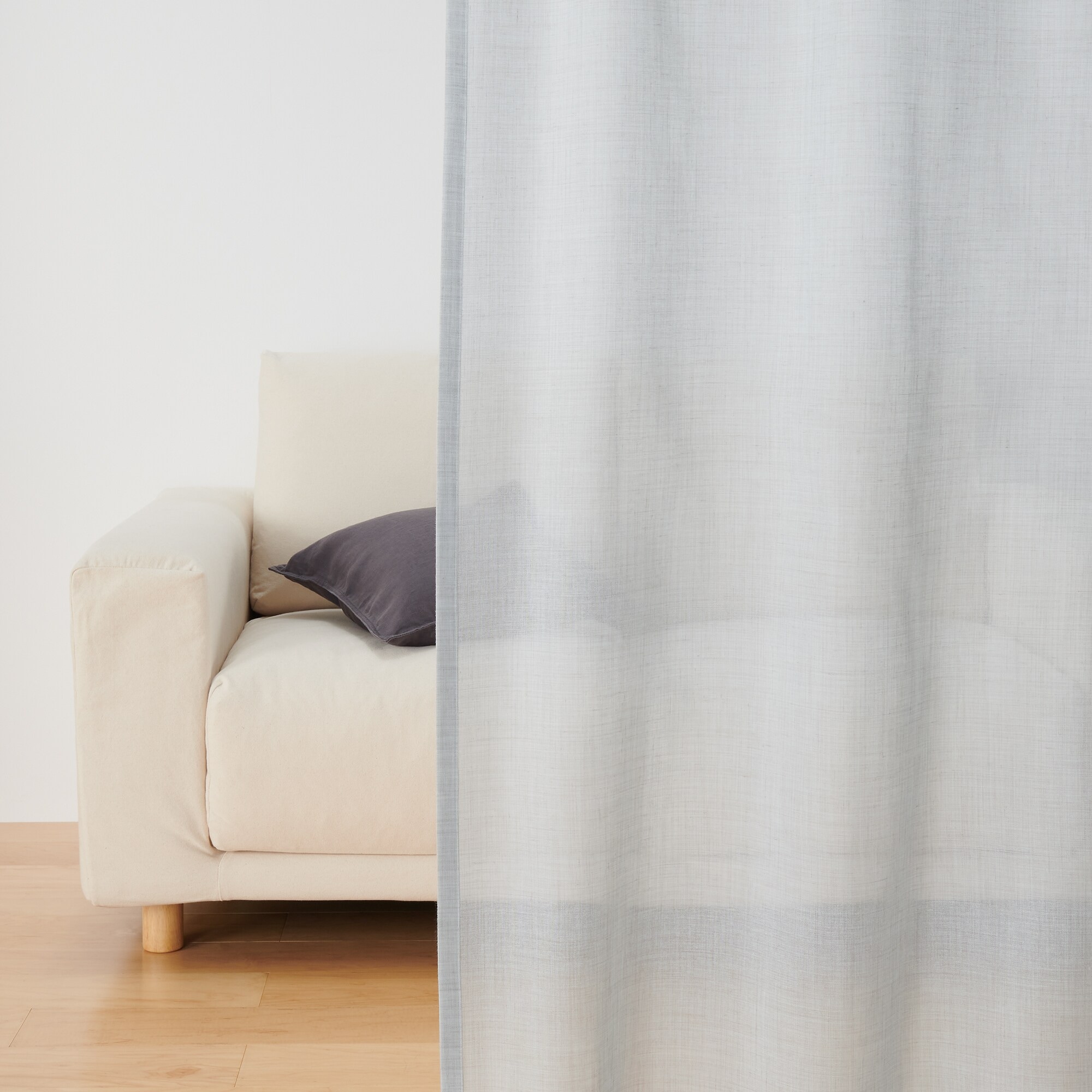 ポリエステル杢調ボイルノンプリーツカーテン／ブルーグレー