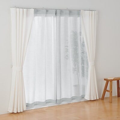 ポリエステル杢調ボイルノンプリーツカーテン／ブルーグレー