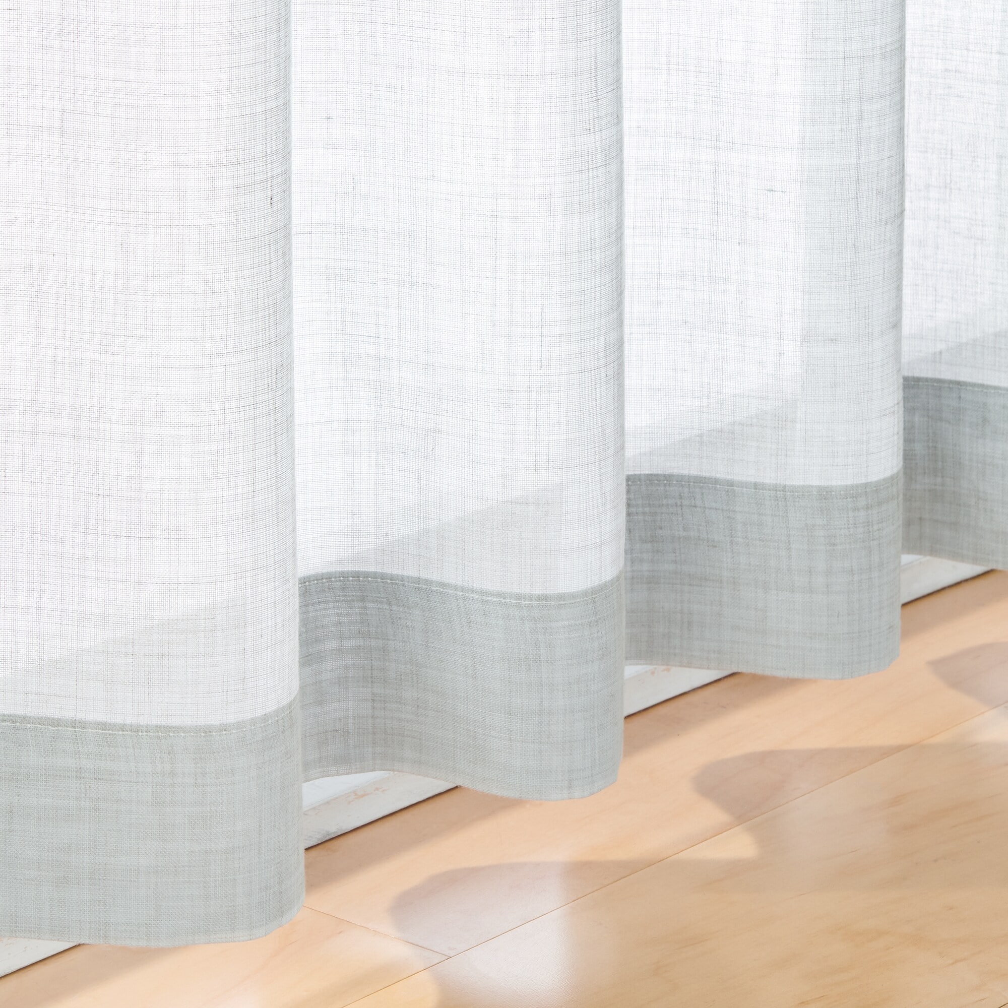 ポリエステル杢調ボイルプリーツカーテン２倍ヒダ／ブルーグレー