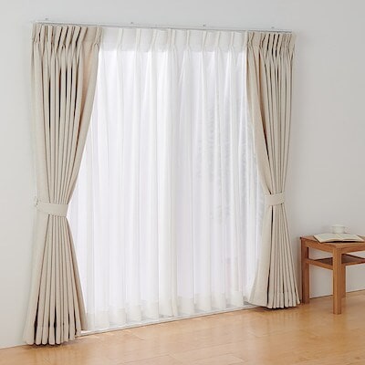 ポリエステル擬紗（防炎）プリーツカーテン２倍ヒダ／オフ白