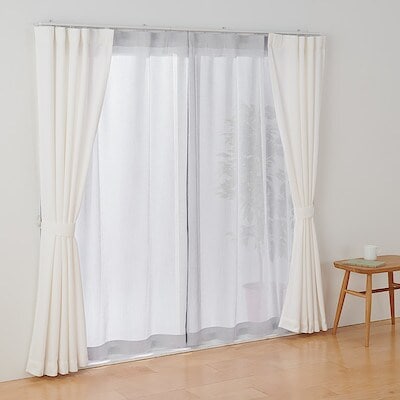 ポリエステル擬紗（防炎）ノンプリーツカーテン／ライトグレー