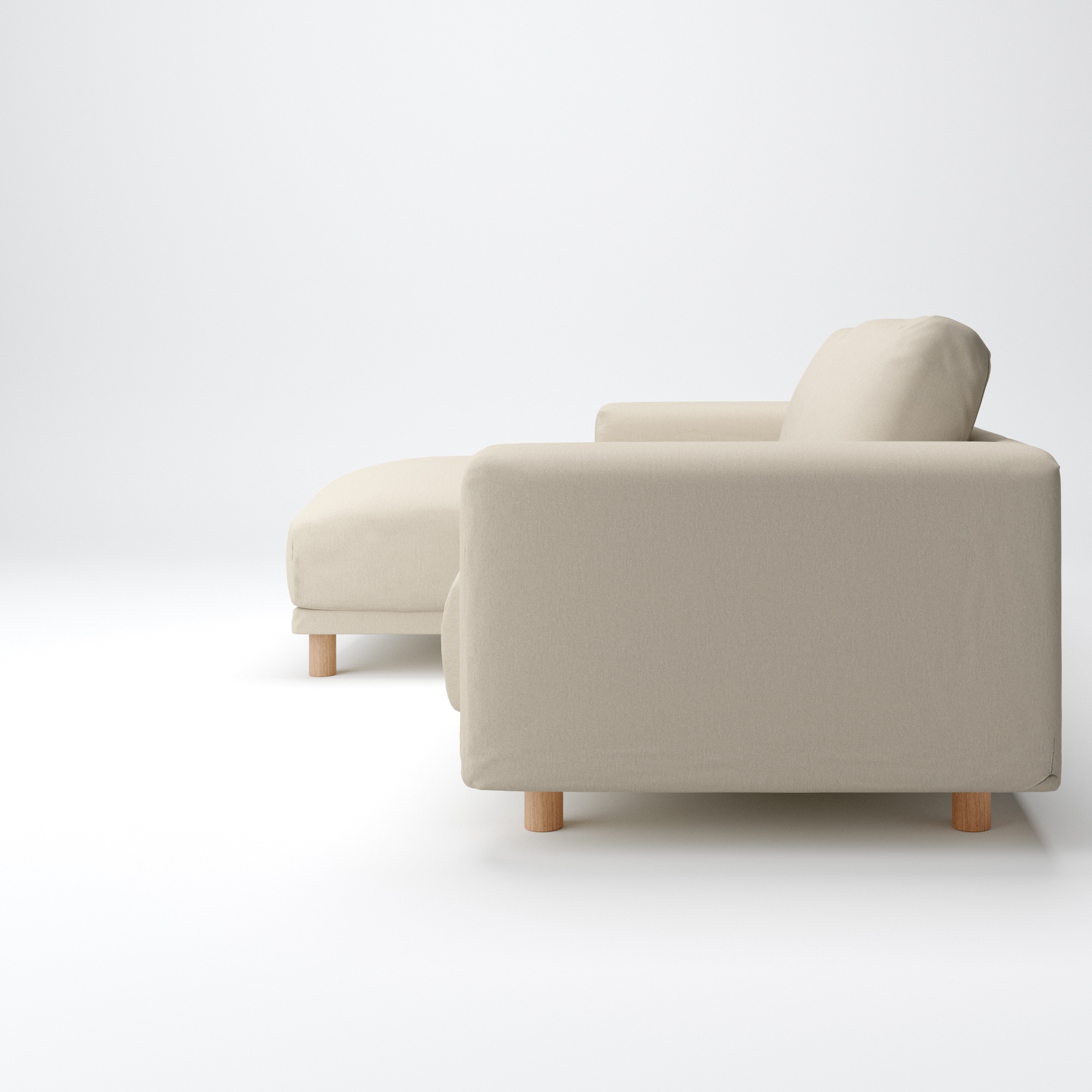 洗いざらしの綿帆布ソファ本体３Ｓフェザーポケットコイルカウチ右用カバー／ベージュ