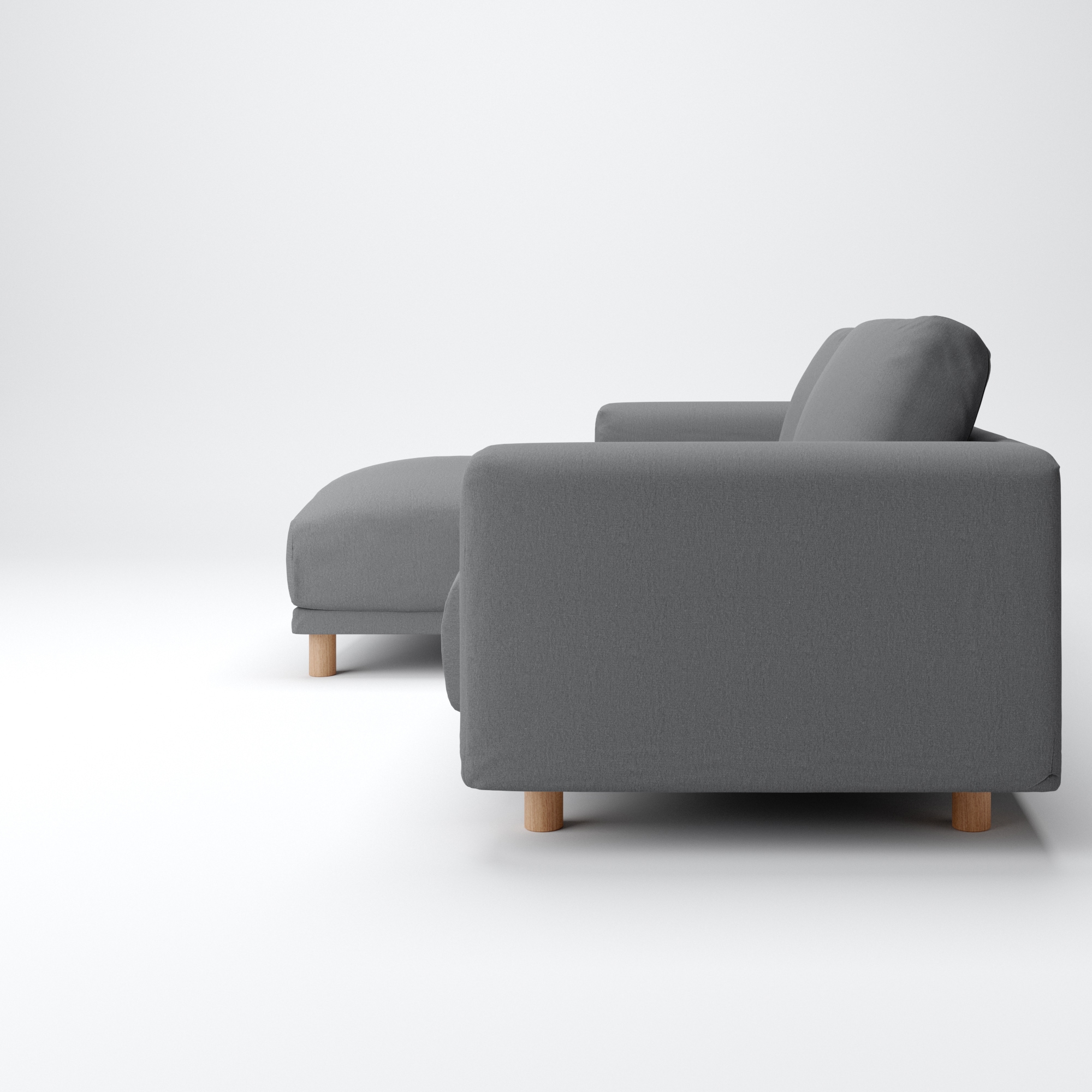 洗いざらしの綿帆布ソファ本体３Ｓフェザーポケットコイルカウチタイプ右カバーグレー