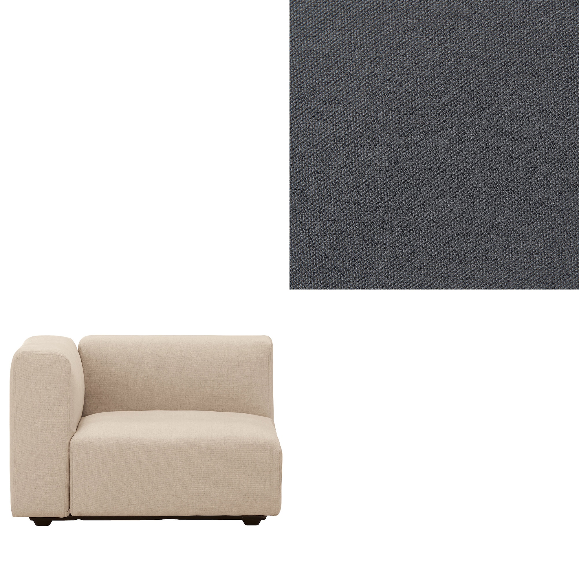 洗いざらしの綿帆布ユニットソファアーム付・大・幅９８ｃｍ用カバー／グレー