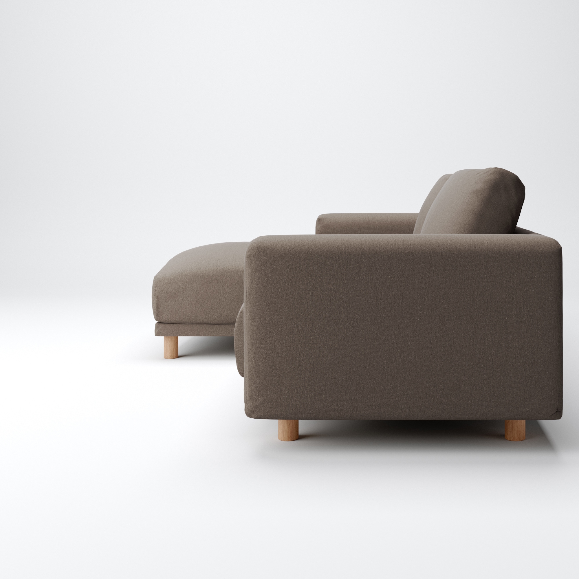 洗いざらしの綿帆布ソファ本体３Ｓフェザーポケットコイルカウチ右用カバー／ブラウン